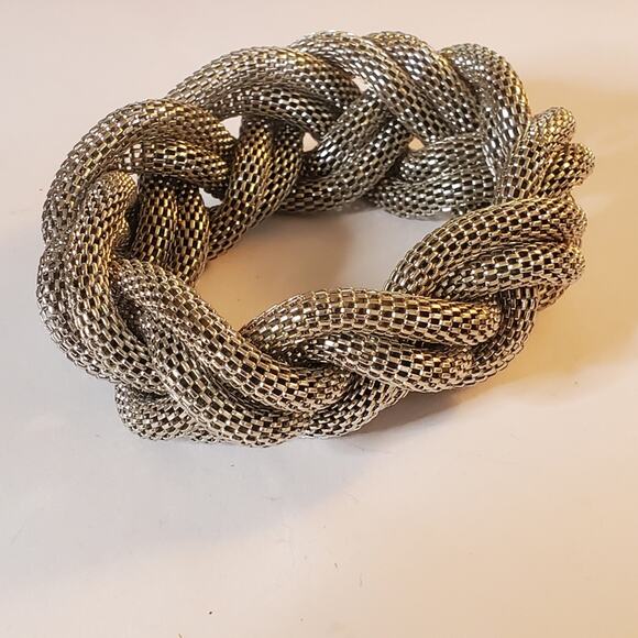 Vintage Silver Tone Metal mesh braided unisex Bracelet 7.5" around 1.5" - Picture 1 of 8
